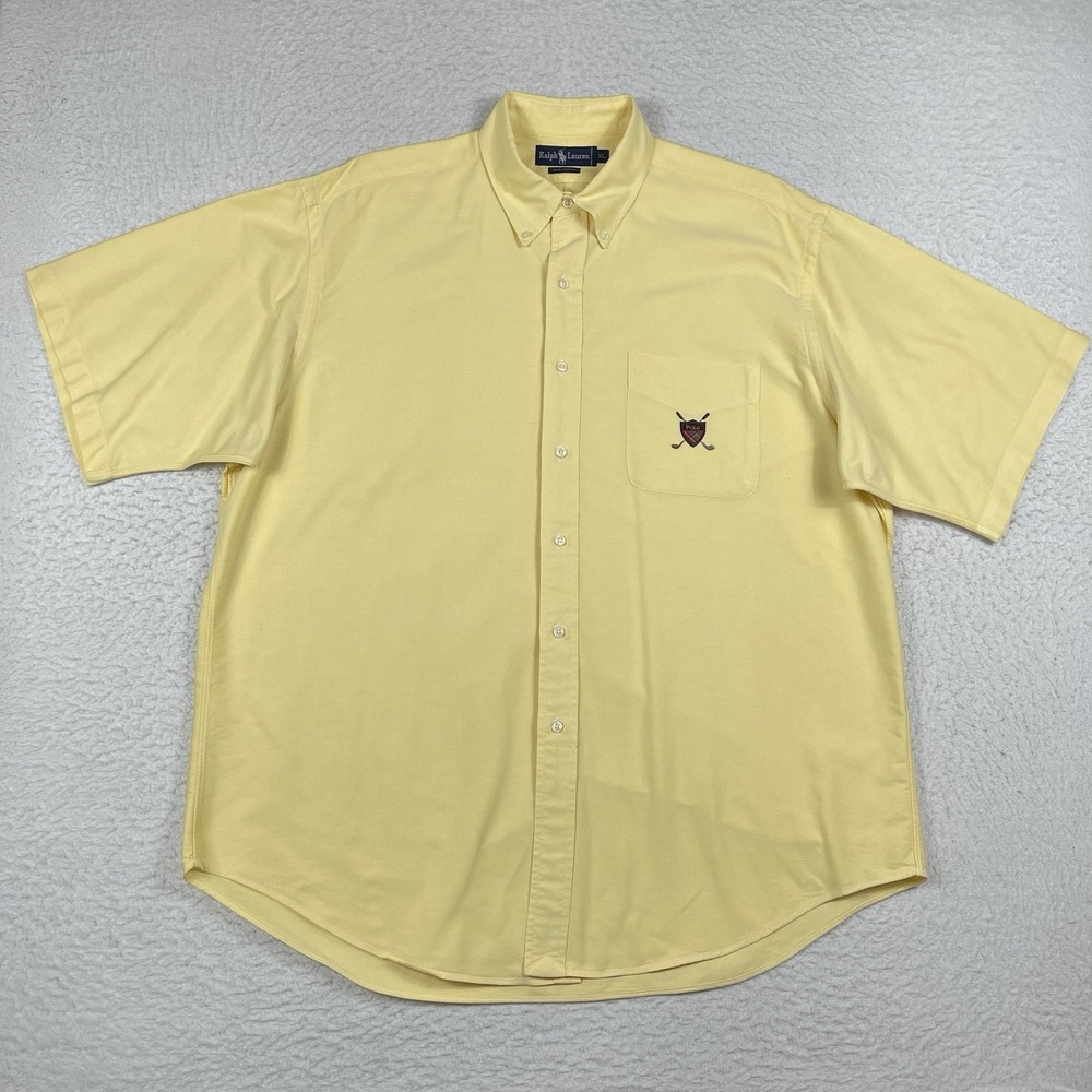 Ralph Lauren Shirt Mens XL Yellow Vintage Workwear Office Travel Polo Golf Crest